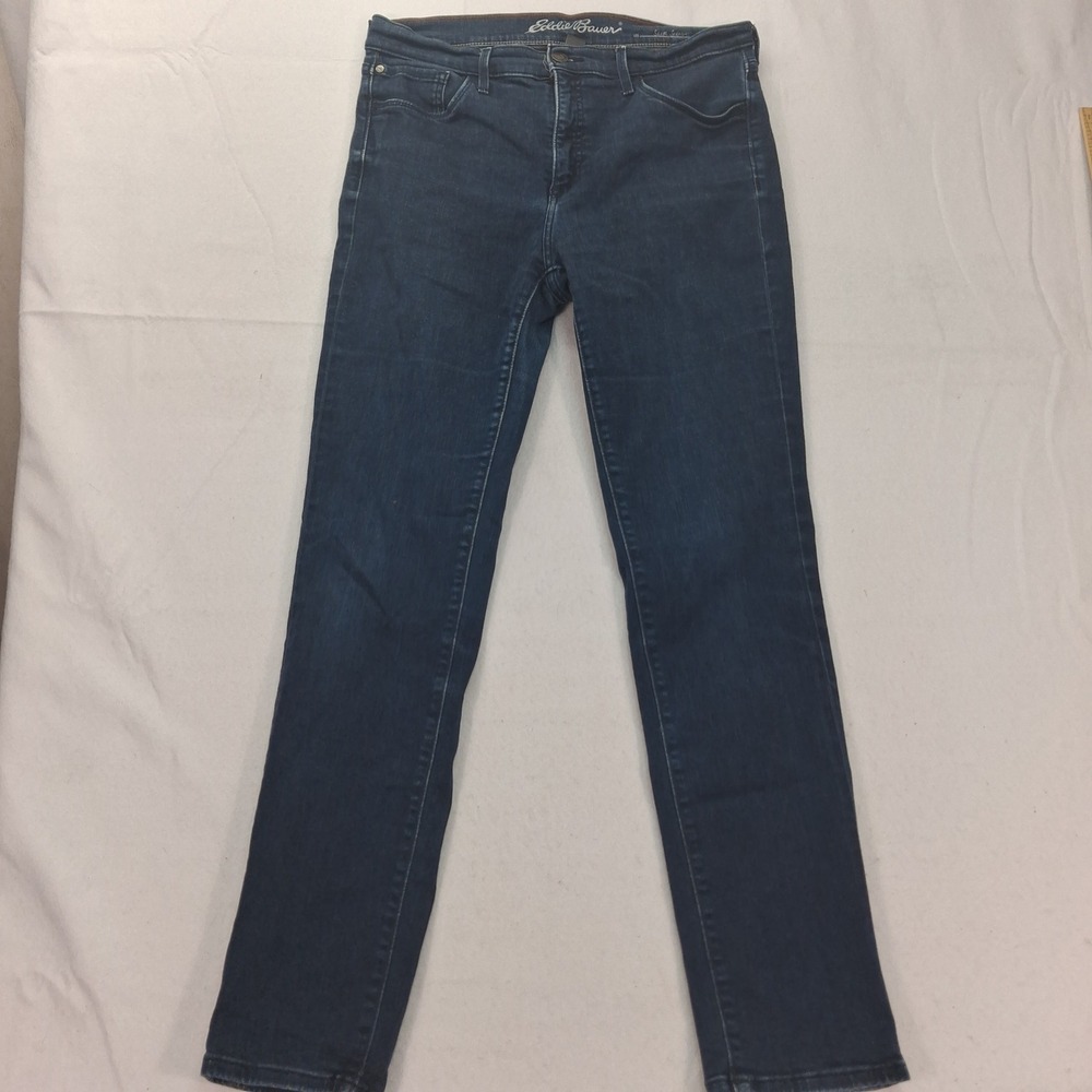 Eddie Bauer Jeans Womens 12 Slightly Curvy High Rise Slim Straight Blue EUC